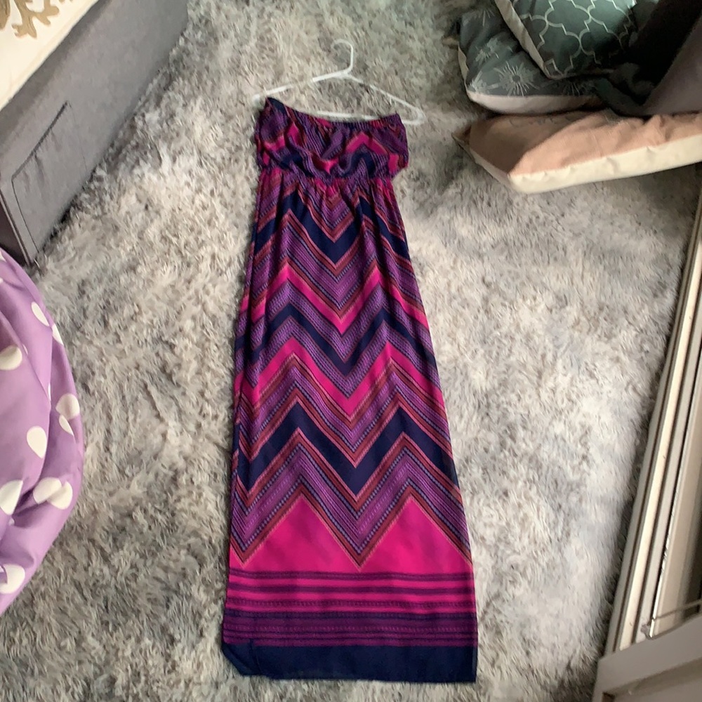 Express high-low sheer strapless dress